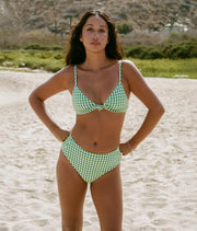 The Santorini Bikini Top - Crinkle Gingham - Green Gingham