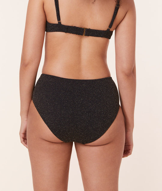 The High Rise Bikini Bottom - Lurex Rib - Black