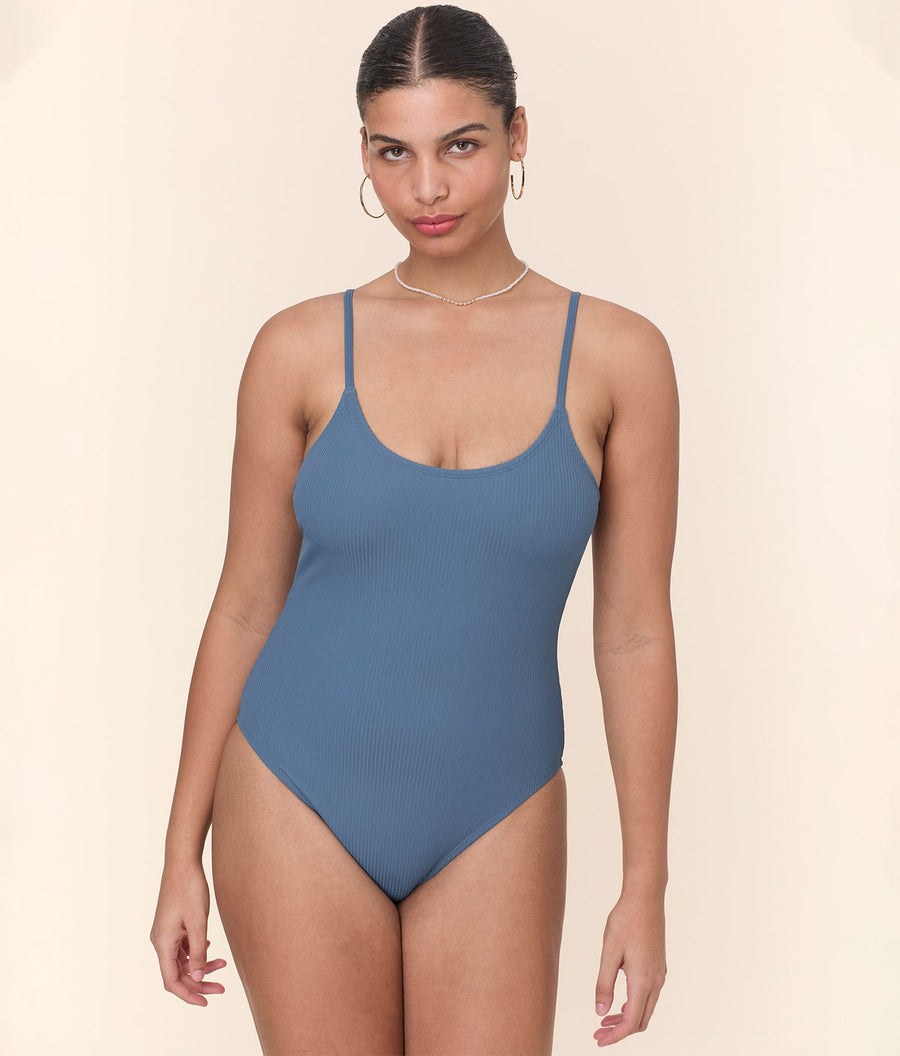 The Amalfi One Piece - Eco Ribbed - Slate - Long Torso