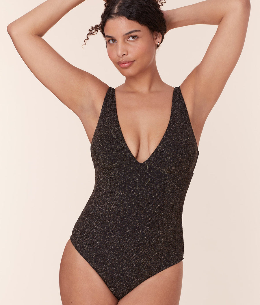The Augustine One Piece - Lurex Rib - Black - Long Torso
