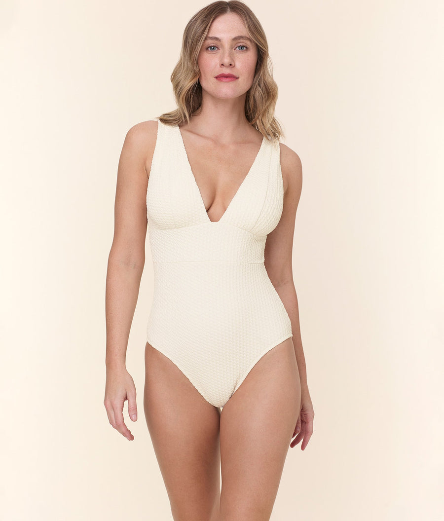 The Mykonos One Piece - Textured Weave - Gardenia - Long Torso