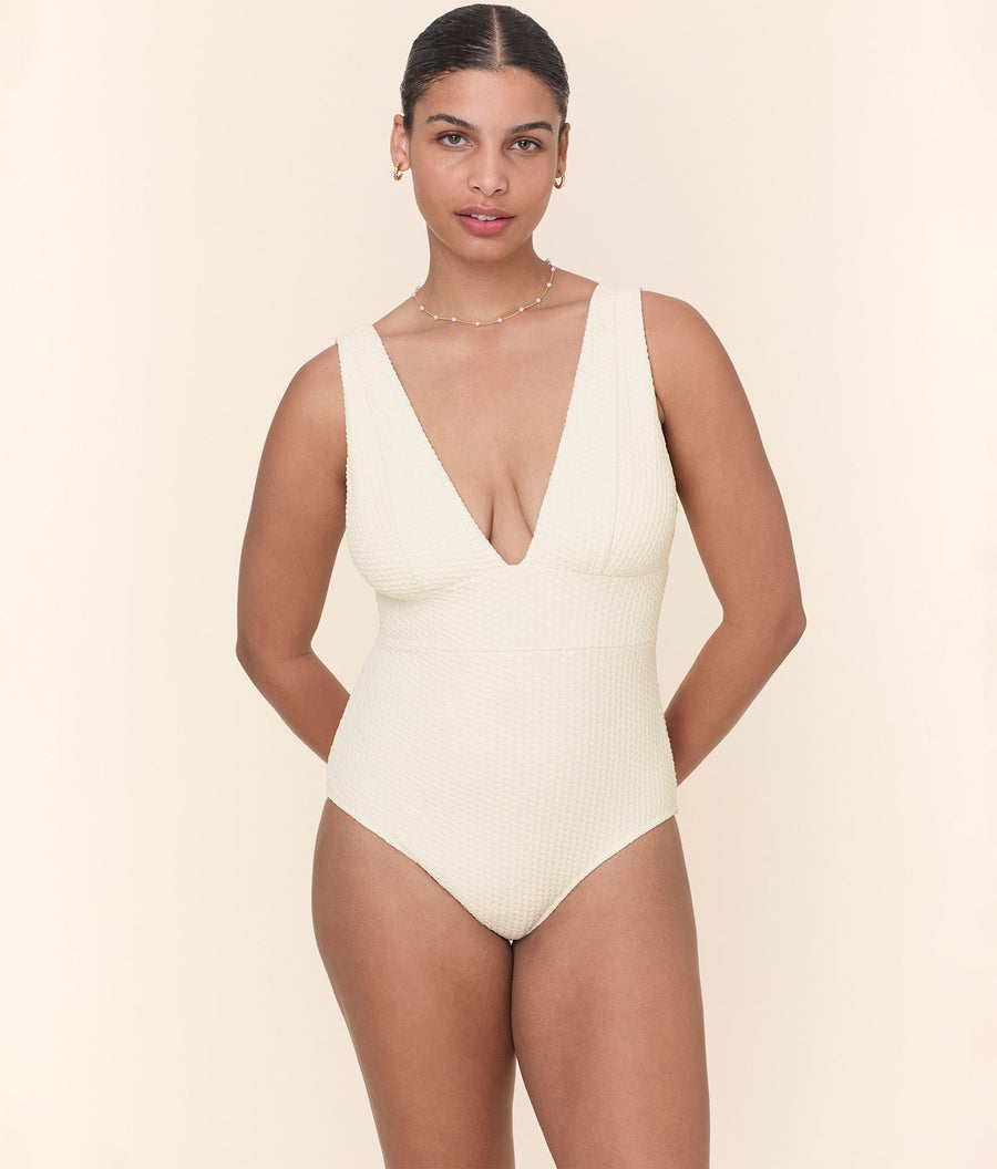 The Mykonos One Piece - Textured Weave - Gardenia - Long Torso