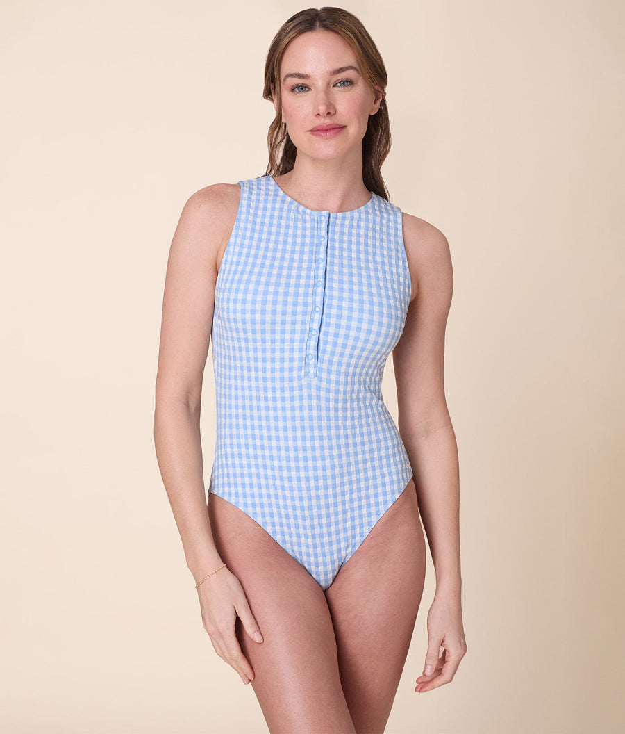 The Malibu One Piece - Crinkle Gingham - Sky Gingham - Long Torso