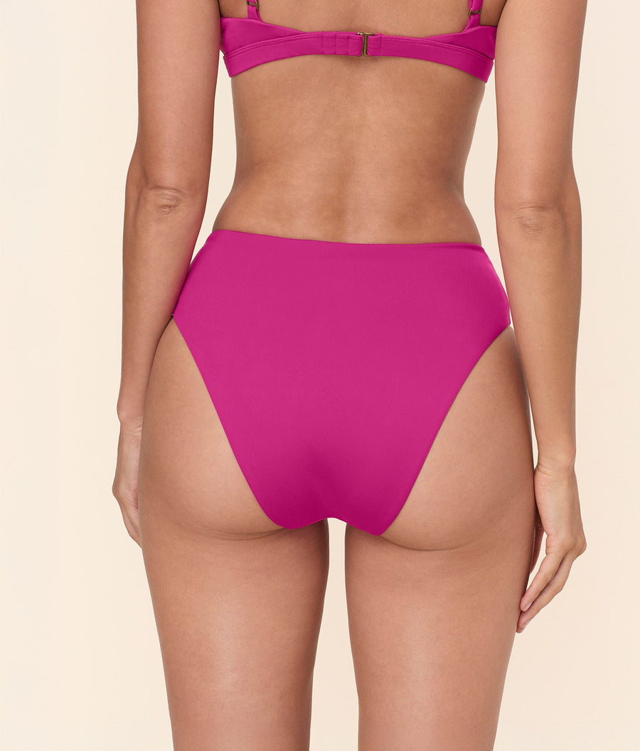 The 90s High Waist Bikini Bottom - Eco Nylon - Fuchsia