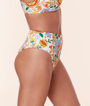 The High Waist Cheeky Bikini Bottom - Eco Nylon - Bird Floral