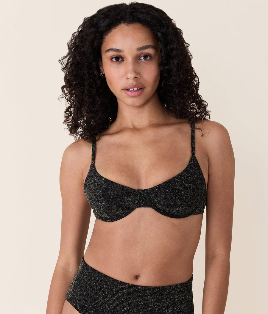 The Bermuda Bikini Top - Lurex Rib - Black