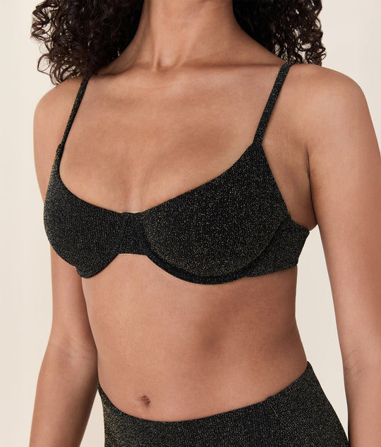The Bermuda Bikini Top - Lurex Rib - Black