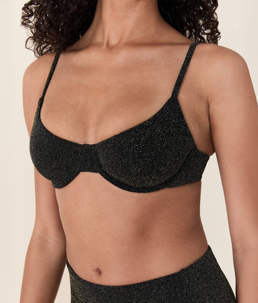 The Bermuda Bikini Top - Lurex Rib - Black