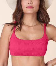 The Maui Bikini Top - Smocked - Bright Begonia