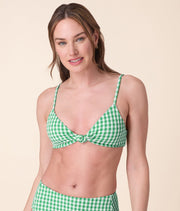 The Santorini Bikini Top - Crinkle Gingham - Green Gingham