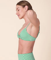 The Santorini Bikini Top - Crinkle Gingham - Green Gingham