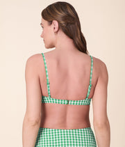 The Santorini Bikini Top - Crinkle Gingham - Green Gingham