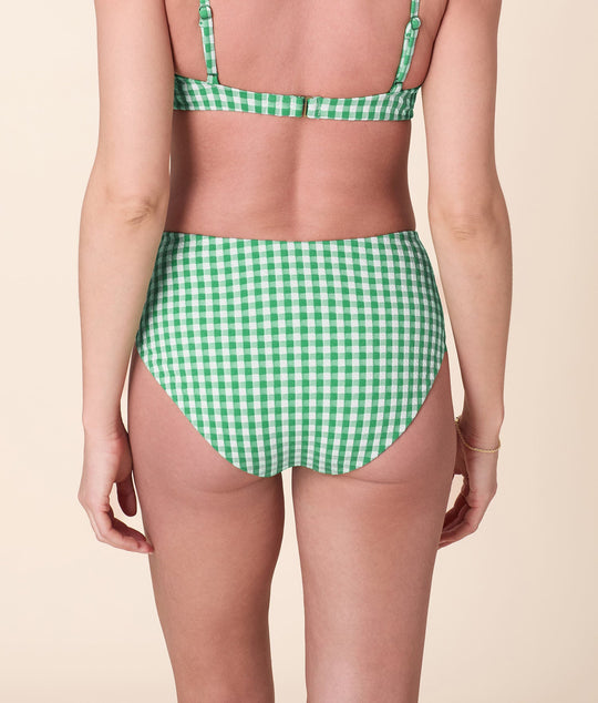 The High Rise Bikini Bottom - Crinkle Gingham - Green Gingham