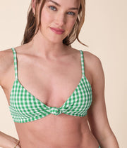 The Santorini Bikini Top - Crinkle Gingham - Green Gingham