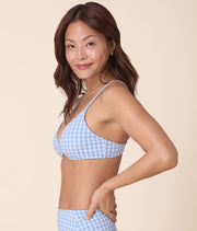 The Santorini Bikini Top - Crinkle Gingham - Sky Gingham