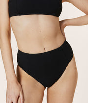 The High Waist Cheeky Bikini Bottom - Eco Ribbed - Black