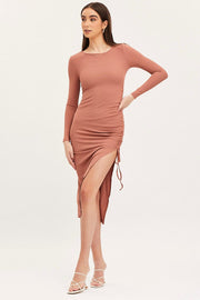 Brown Midi Dress Long Sleeve Bodycon