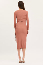 Brown Midi Dress Long Sleeve Bodycon