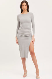 Grey Midi Dress Long Sleeve Bodycon