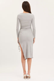 Grey Midi Dress Long Sleeve Bodycon