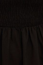 Black Puff Sleeve Shirred Tiered Midi Dress