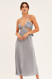 Blue Plisse Midi Dress Tie Back