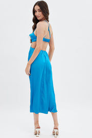 Blue Cowl Neck Cutout Midi Dress