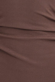 Brown Midi Dress Long Sleeve High Neck Rib Jersey
