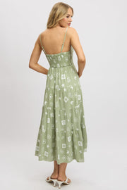 Green Abstract Midi Dress Tiered Strappy