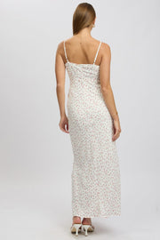 White Ditsy Midi Dress Gathering Bust Sleeveless