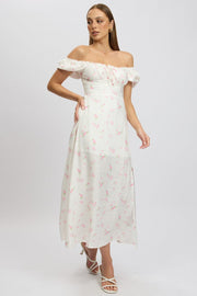 Pink Ditsy Midi Dress Short Sleeve Side Split
