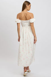 Pink Ditsy Midi Dress Short Sleeve Side Split