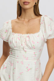 Pink Ditsy Midi Dress Short Sleeve Side Split