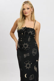 Black Abstract Midi Dress Strappy