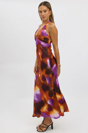 Multi Abstract Halter Neck Dress Midi