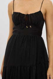 Black Midi Dress Tiered Strappy