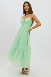 Green Midi Dress Tiered Strappy