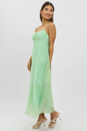 Green Midi Dress Tiered Strappy
