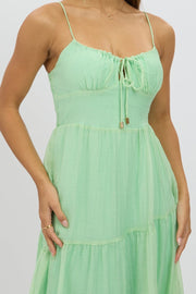 Green Midi Dress Tiered Strappy