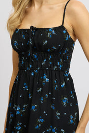 Black Floral Midi Dress Tiered Strappy