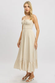 Beige Midi Dress Tiered Strappy