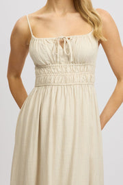 Beige Midi Dress Tiered Strappy