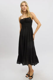 Black Midi Dress Tiered Strappy