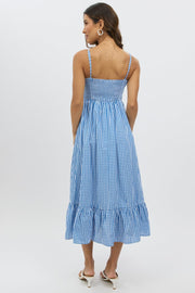 Blue Check Midi Dress Tiered Strappy