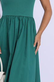Green Midi Dress Ribbed Bodice