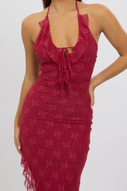 Red Bodycon Dress Ruffle Halter Neck