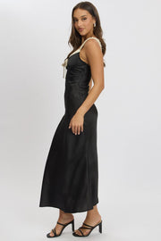 Black Midi Dress Elasticated Shoulder Strap Satin