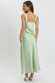 Green Midi Dress Elasticated Shoulder Strap Satin
