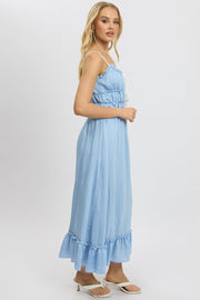 Blue Midi Dress Contrast Tie