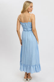 Blue Midi Dress Contrast Tie